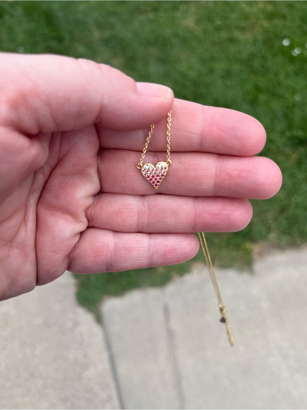 Gold Heart Pendant Necklace with Pink Stones